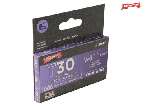 Arrow - T30 Staples 6mm (1/4in) Box 1000