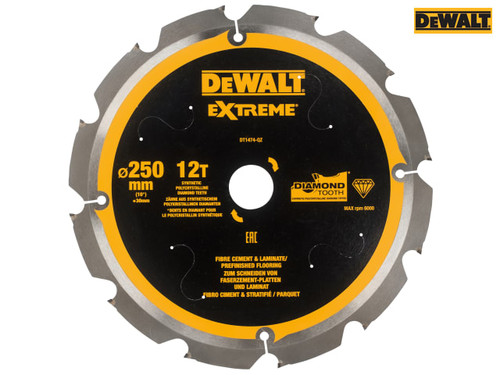 DEWALT - Extreme PCD Fibre Cement Saw Blade 250 x 30mm x 12T