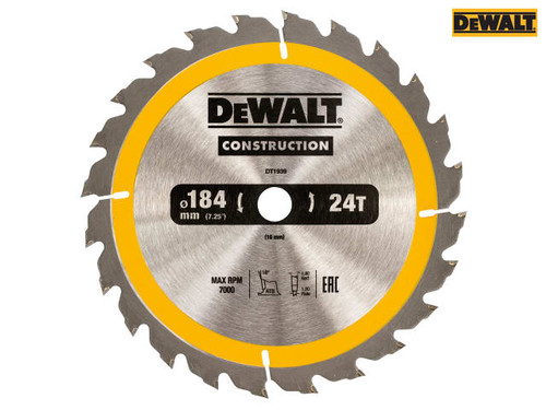 DEWALT - Construction Circular Saw Blade 184 x 16mm x 24T