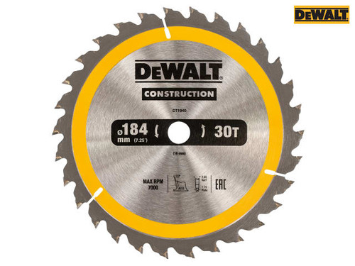 DEWALT - Construction Circular Saw Blade 184 x 16mm x 30T