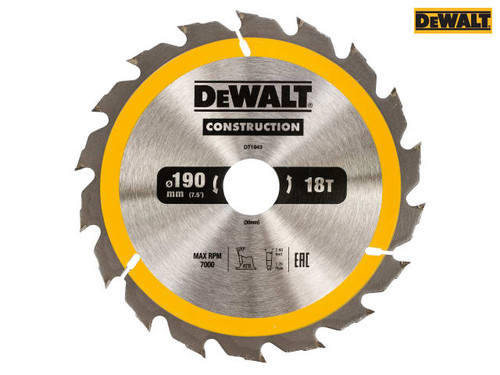 DEWALT - Construction Circular Saw Blade 190 x 30mm x 18T