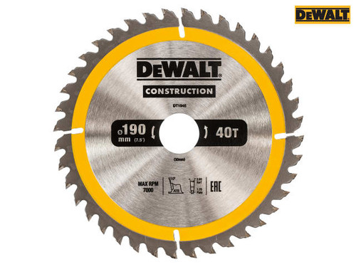 DEWALT - Construction Circular Saw Blade 190 x 30mm x 40T