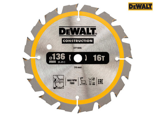 DEWALT - Cordless Construction Circular Saw Blade 136 x 10mm x 16T