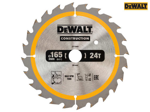 DEWALT - Cordless Construction Circular Saw Blade 165 x 20mm x 24T