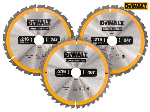 DEWALT - DT1962 Construction Circular Saw Blade 3 Pack 216 x 30mm 2 x 24T 1 x 40T