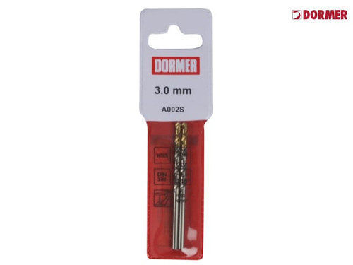 Dormer - A002 HSS-TiN Coated Jobber Drills (2) 3.0mm OL:61mm WL:33mm