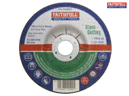 Faithfull - Depressed Centre Stone Cut Off Disc 100 x 3.2 x 16mm