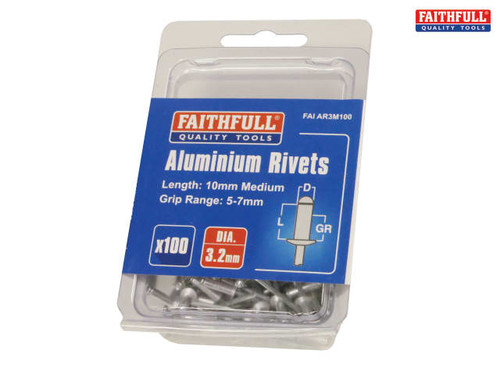 Faithfull - Aluminium Rivets 3.2mm x 10mm Medium Pre-Pack of 100