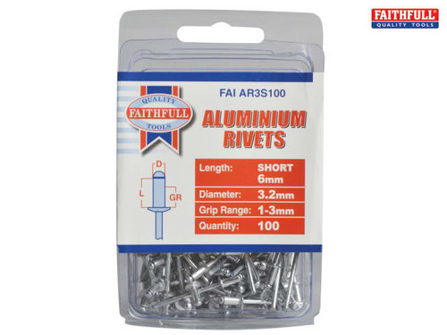 Faithfull - Aluminium Rivets 3.2mm x 6mm Short Pre-Pack of 100