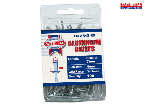 Faithfull - Aluminium Rivets 4mm x 7mm Short Pre-Pack of 100