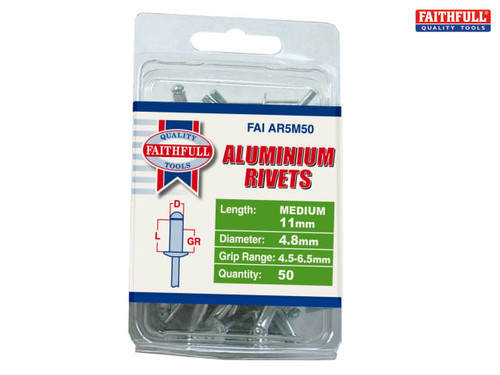 Faithfull - Aluminium Rivets 4.8mm x 11mm Medium Pre-Pack of 50