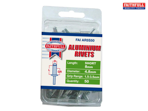 Faithfull - Aluminium Rivets 4.8mm x 8mm Short Pre-Pack of 50