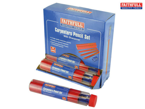 Faithfull - Carpenters Pencils Red (12 x Tubes of 12 + Sharpener)