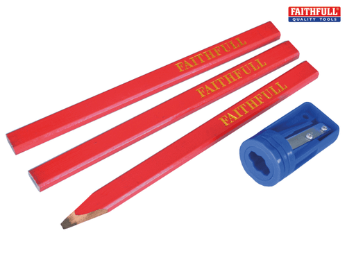 Faithfull - Carpenter's Pencils Red (Pack of 3 + Sharpener)