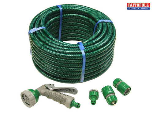 Faithfull - PVC Reinforced Hose 30m Fittings & Spray Gun