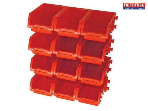 Faithfull - 12 Plastic Storage Bins with Wall Mounting Rails
