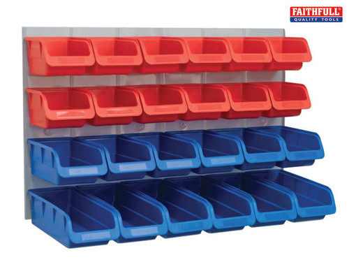 Faithfull - 24 Plastic Storage Bins with Metal Wall Panel