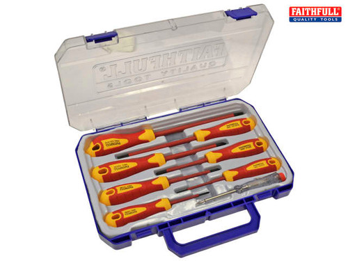 Faithfull - VDE Soft Grip Screwdriver Set of 8 (Case) SL/PZ/PH/Tester