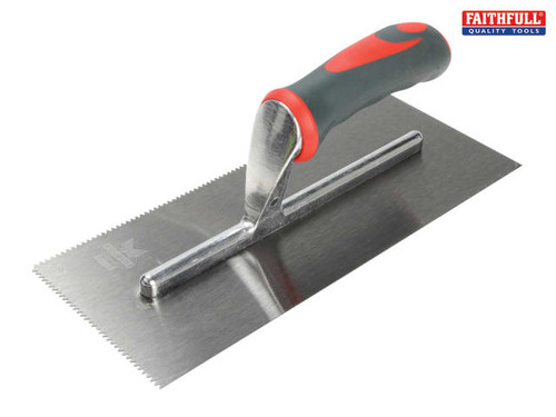Faithfull - Notched Trowel V 3mm Soft Grip Handle 11 x 4.1/2in