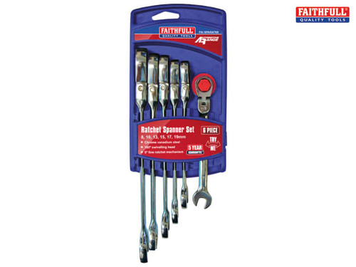 Faithfull - Ratchet Combination Spanner Flex Head Set 6 Piece Metric