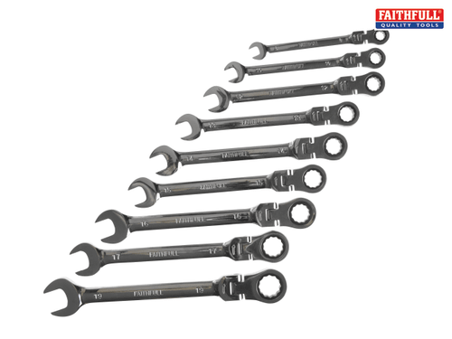 Faithfull - Ratchet Combination Spanner Flex Head Set 9 Piece Metric