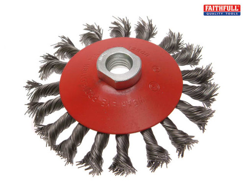 Faithfull - Conical Wire Brush 100mm M14 Bore 0.50mm Wire