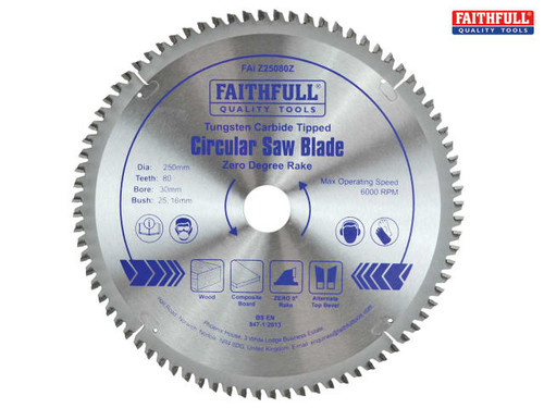Faithfull - TCT Circular Saw Blade Zero Degree 250 x 30mm x 80T