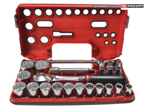Facom - 12Pt Detection Box Socket Set 22 Piece Metric 1/2in Drive