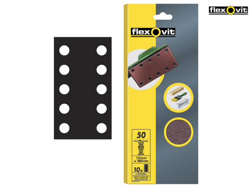 Flexovit - 1/2 Sanding Sheets Perforated Coarse 50 Grit (Pack of 10)