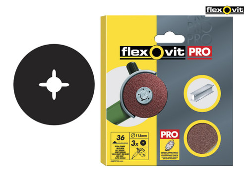 Flexovit - Aluminium Oxide Fibre Discs 115mm Medium 50g (Pack of 3)