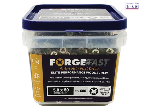 ForgeFix - ForgeFast Pozi® Compatible Elite Performance Wood Screw ZY 5.0 x 50mm Tub 600