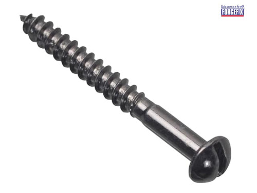 ForgeFix - Wood Screw Slotted Round Head ST Black Japanned 1.1/2in x 8 Forge Pack 10