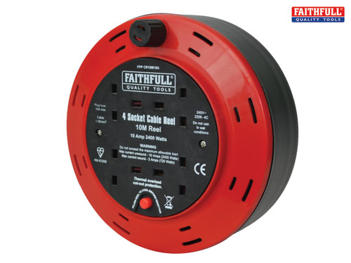 Faithfull Power Plus - Cable Reel 240 Volt 10 Metre 10 Amp 4 Socket