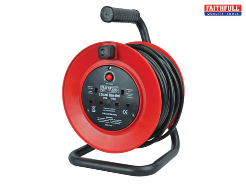 Faithfull Power Plus - Open Drum Cable Reel 240 Volt 25 Metre 13 Amp 2 Socket