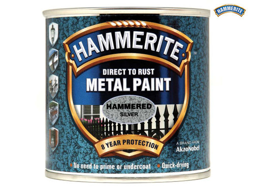 Hammerite - Direct to Rust Hammered Finish Metal Paint Silver 250ml