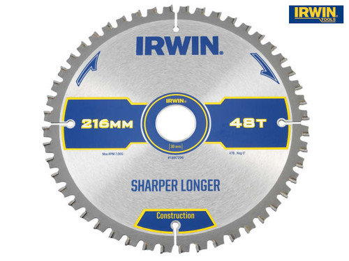 IRWIN - Construction Mitre Circular Saw Blade 216 x 30mm x 48T ATB/Neg M