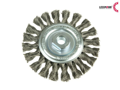 Lessmann - Knot Wheel Brush 125 x 14mm 22.2mm Bore Steel Wire 0.50