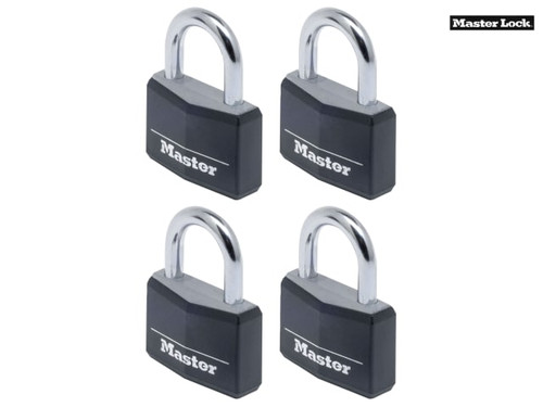 Master Lock - Aluminium Black Vinyl Cover 40mm Padlock 4-Pin - Keyed Alike x 4