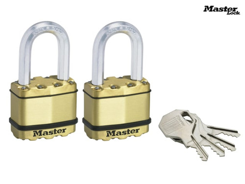 Master Lock - Excell™ Brass Finish 50mm Padlock 4-Pin - 38mm Shackle Keyed Alike x 2