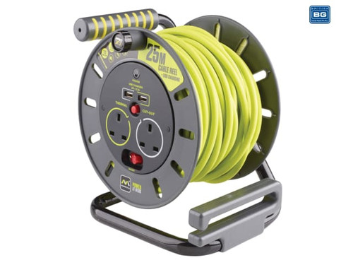 Masterplug - PRO-XT Open Cable Reel 25m 13A 2 Socket & 2 USB