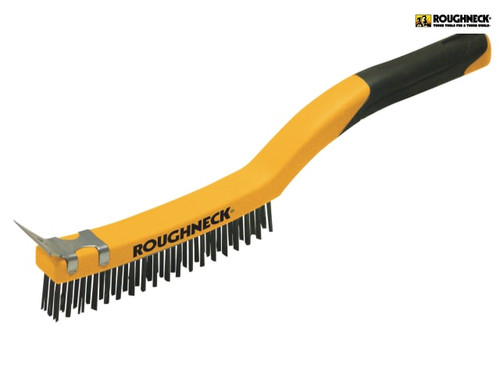 Roughneck - Stainless Steel Wire Brush Soft Grip with Scraper 355mm (14in) - 3 Row
