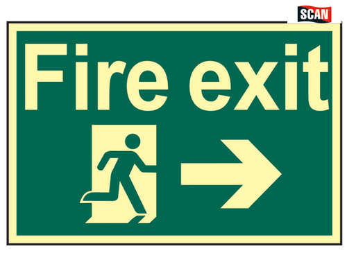 Scan - Fire Exit Running Man Arrow Right - Photoluminescent 300 x 200mm