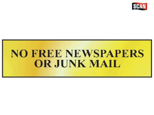 Scan - No Free Newspapers Or Junk Mail - Polished Brass Effect 200 x 50mm