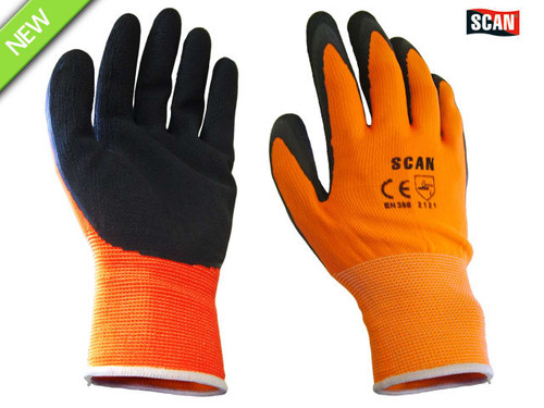 Scan - Hi-Vis Orange Foam Latex Coated Gloves Size 8 Medium