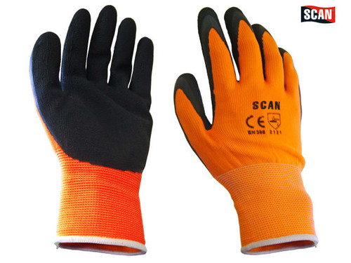 Scan - Hi-Vis Orange Foam Latex Coated Gloves Size 10 Extra Large