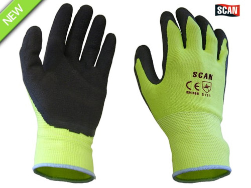 Scan - Hi-Vis Yellow Foam Latex Coated Gloves Size 8 Medium