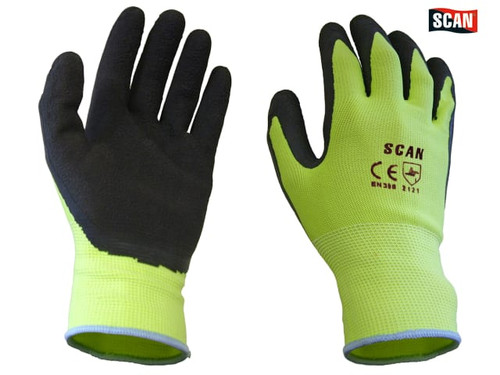 Scan - Hi-Vis Yellow Foam Latex Coated Gloves Size 10 Extra Large