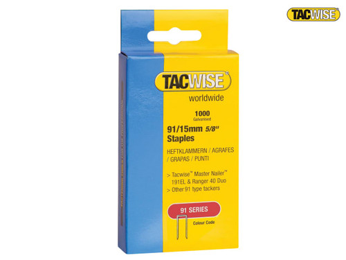 Tacwise - 91 Narrow Crown Staples 15mm - Electric Tackers Pack 1000