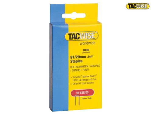 Tacwise - 91 Narrow Crown Staples 20mm - Electric Tackers Pack 1000