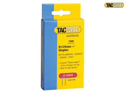 Tacwise - 91 Narrow Crown Staples 25mm - Electric Tackers Pack 1000